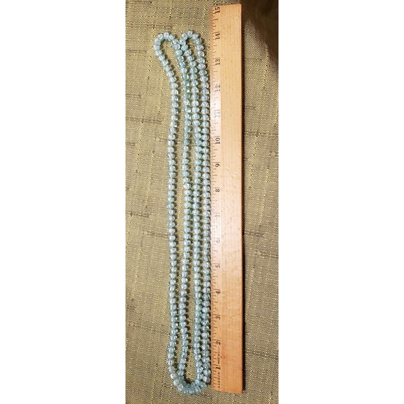 Vtg Unsigned 59" Long Strand Faux Iridescent Blue Bead Necklace 2 or 3 Strand - Picture 6 of 8